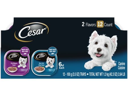 (12 Pack) CESAR Wet Dog Food Filets in Gravy Filet Mignon & New York Strip Flavors Variety Pack, 3.5 Oz. Easy Peel Trays For Sale