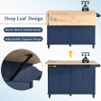 Farmhouse Kitchen Island Set with Drop Leaf and 2 Seatings,Dining Table Set with Storage Cabinet, Drawers and Towel Rack, Blue+Black+Brown Online Hot Sale