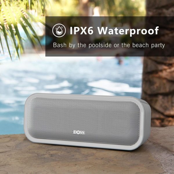 DOSS Bluetooth Speaker, Soundbox Pro+ Wireless Bluetooth Speaker with 24W Impressive Sound, Booming Bass, IPX6 Waterproof, 15Hrs Playtime, Wireless Stereo Pairing, Mixed Colors Lights, 66 FT- Grey Online