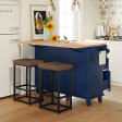 Farmhouse Kitchen Island Set with Drop Leaf and 2 Seatings,Dining Table Set with Storage Cabinet, Drawers and Towel Rack, Blue+Black+Brown Online Hot Sale