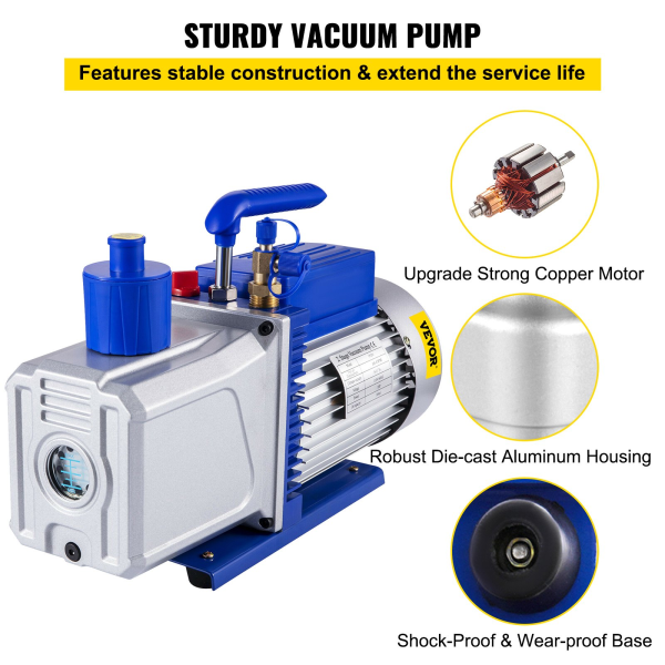 Vacuum Pump 12CFM 1HP Vane Vacuum Pump Two Stage 3 x 10-1 Pa Ultimate HVAC Rotary Auto AC Refrigerant Vacuum Pump, for Automobile Reparation Vacuum Evacuation on Sale