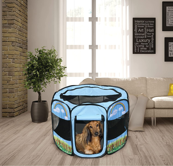 Pet Portable Foldable Play Pen Exercise Kennel Dogs Cats Indoor Outdoor Tent for Small Medium Large Pets Animal Playpen with Pop up Mesh Cover Great for Travel by For Cheap