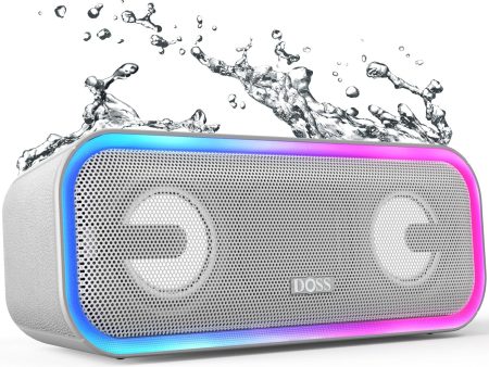 DOSS Bluetooth Speaker, Soundbox Pro+ Wireless Bluetooth Speaker with 24W Impressive Sound, Booming Bass, IPX6 Waterproof, 15Hrs Playtime, Wireless Stereo Pairing, Mixed Colors Lights, 66 FT- Grey Online