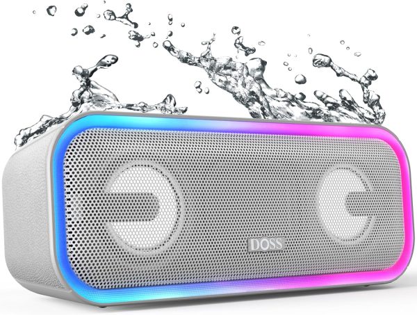 DOSS Bluetooth Speaker, Soundbox Pro+ Wireless Bluetooth Speaker with 24W Impressive Sound, Booming Bass, IPX6 Waterproof, 15Hrs Playtime, Wireless Stereo Pairing, Mixed Colors Lights, 66 FT- Grey Online