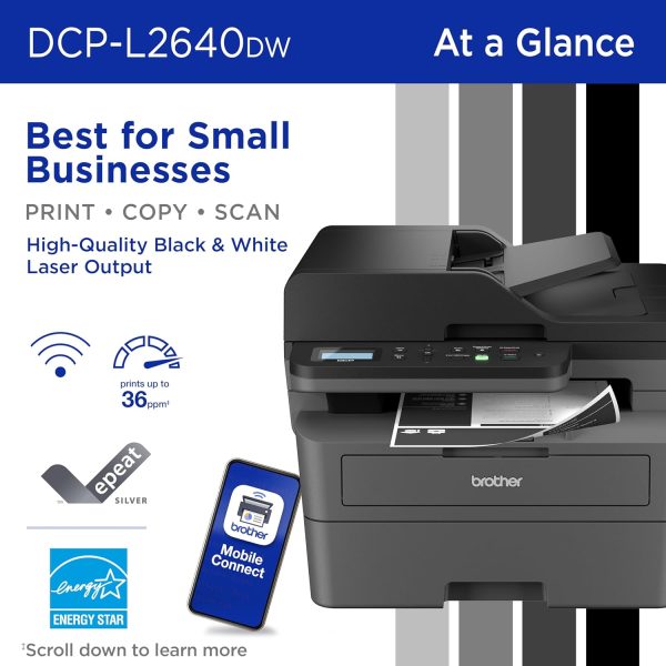 Brother DCP-L2640DW Wireless Compact Monochrome Multi-Function Laser Printer with Copy and Scan, Duplex, Mobile, Black & White Hot on Sale