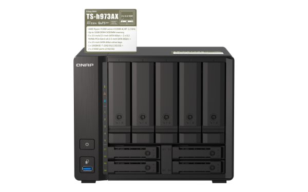 QNAP 9-bay NAS, AMD Ryzen V1500B 4C 8T 2.2GHz, 8GB  , 5 x 2.5  3.5  SATA 6Gbps + 2 x 2.5  (QN-TS-h973AX-8G) (3 Years Manufacture Local Warranty In Singapore) For Cheap