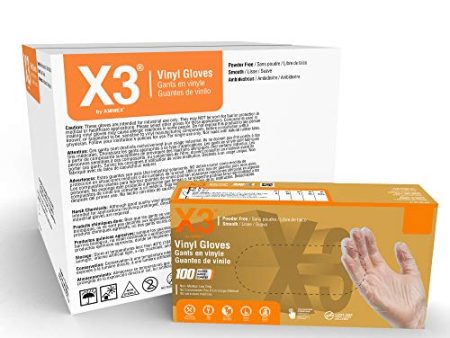 X3 Clear Vinyl Industrial Disposable Gloves, Case of 1000, 3 Mil, Size Large, Latex Free, Powder Free, Disposable, Food Safe on Sale