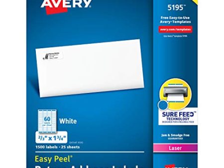 AVERY Return Address Labels, Laser Printers, 1,500 Labels, 2 3 x 1-3 4, Permanent Adhesive, 5 Packs (5195) Supply