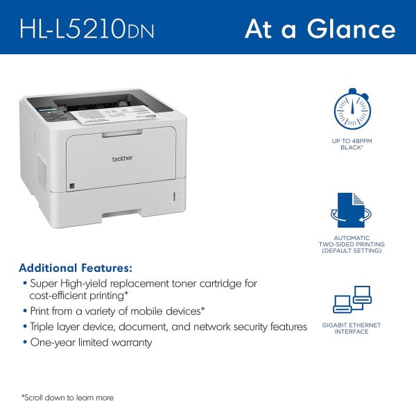 Brother HL-L5210DN Business Monochrome Laser Printer with Duplex Printing Online Sale