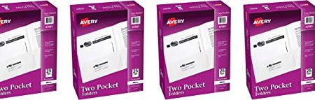 AVERY Two Pocket Folders, Holds up to 40 Sheets, Business Card Slot, 25 White Folders (47991) (Pack of 4) Online