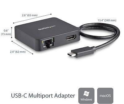 Startech USB C Multiport Adapter - Portable USB-C Mini Dock 4K HDMI Video - Gigabit Ethernet, USB 3.0 Hub (1x USB-A 1x USB-C) - USB Type-C Multiport Adapter - Thunderbolt 3 Compatible DKT30CHD (3 Years Manufacture Local Warranty In Singapore) Fashion