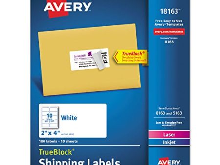 Avery 18163 Shipping Labels with TrueBlock Technology, Inkjet, 2 x 4, White, 100 Pack Fashion