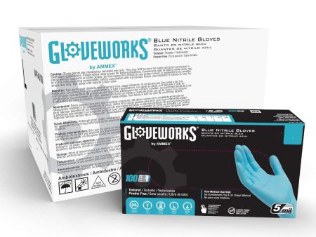 AMMEX Gloveworks Industrial Blue Nitrile Gloves, Case of 1000, 5 mil, Size Medium, Latex Free, Powder Free, Textured, Disposable Supply