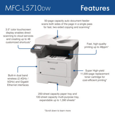 Brother MFC-L5710DW Business Monochrome Laser All-in-One Printer with Wireless Networking and Duplex Print, Scan, and Copy For Cheap