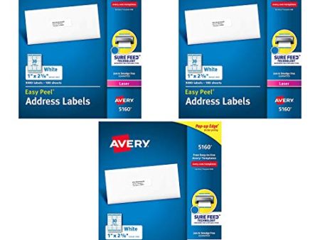 Avery 5160 Easy Peel Address Labels, White, 1 x 2-5 8 Inch, 3,000 Ct-Pack of 3 Cheap