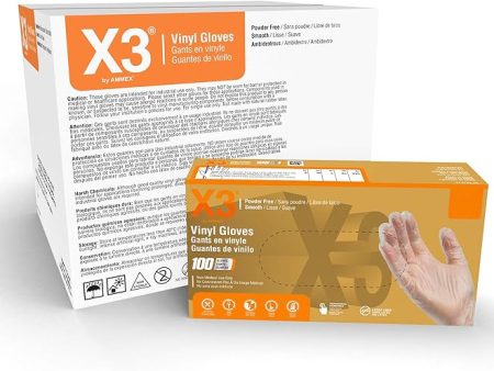 X3 Clear Vinyl Disposable Industrial Gloves, 3 Mil, Latex & Powder-Free, Food-Safe, Non-Sterile, Smooth, Medium, Case of 1000 For Discount