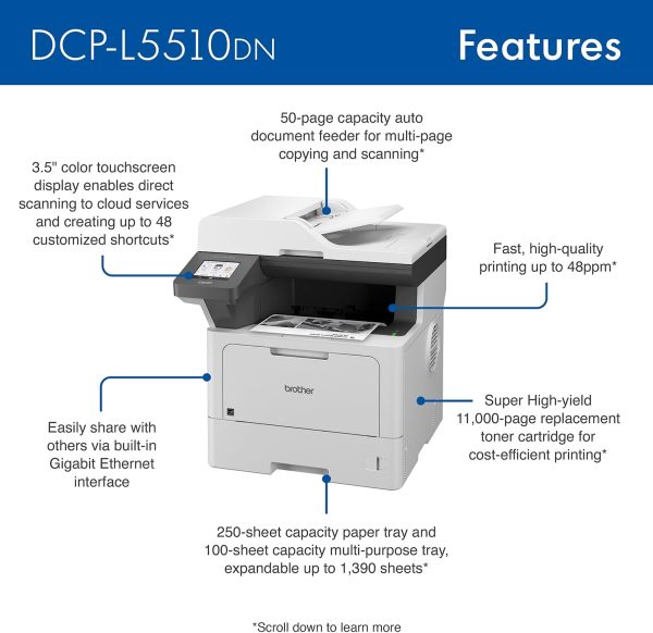 Brother DCP-L5510DN Business Monochrome Laser All-in-One Printer with Duplex Printing and Networking Online