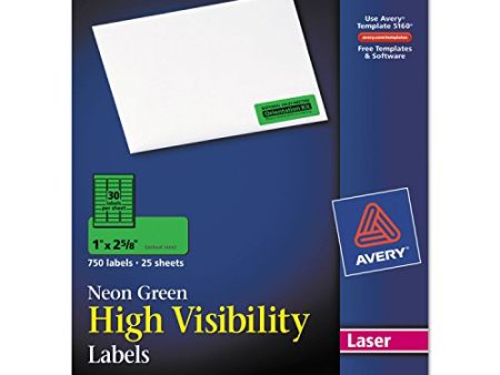 AVE5971 - Avery High Visibility Laser Labels. 1 x 2 5 8, Neon Green, 750 Pack For Sale