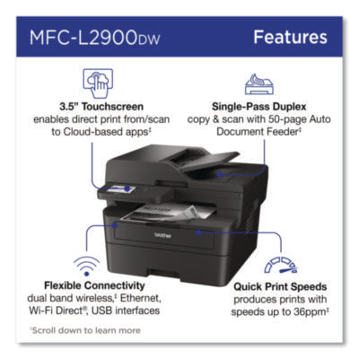 Brother MFC-L2900DW Wireless Compact Monochrome All-in-One Laser Printer with Duplex Copy & Scan, Fax, Black & White Hot on Sale