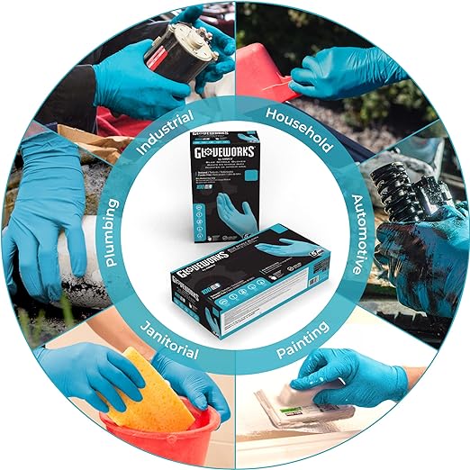 GLOVEWORKS Blue Disposable Nitrile Industrial Gloves, 5 Mil, Latex & Powder-Free, Food-Safe, Textured, X-Large, Case of 1000 For Discount