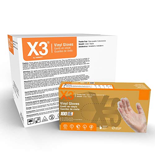 X3 Clear Vinyl Disposable Industrial Gloves, 3 Mil, Latex & Powder-Free, Food-Safe, Non-Sterile, Smooth, Small, Case of 1000 For Sale