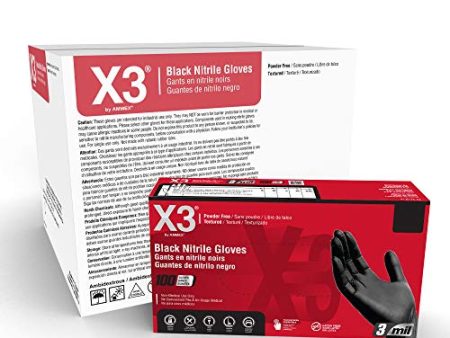 X3 Black Nitrile Disposable Industrial-Grade Gloves 3 Mil, Latex and Powder-Free, Food-Safe, Non-Sterile, Lightly-Textured on Sale