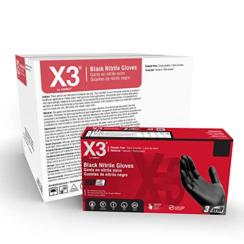 X3 Black Nitrile Disposable Industrial-Grade Gloves 3 Mil, Latex and Powder-Free, Food-Safe, Non-Sterile, Lightly-Textured on Sale