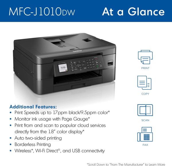 Brother MFC-J1010DW Wireless Color Inkjet All-in-One Printer with Mobile Device and Duplex Printing For Sale