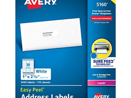 Avery 5160 Address Labels, 3,000 Labels, 1 x 2-5 8, White, 30 Sheet, 100 Sheets Box Sale