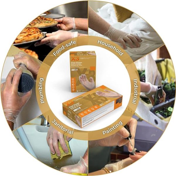 X3 Clear Vinyl Disposable Industrial Gloves, 3 Mil, Latex & Powder-Free, Food-Safe, Non-Sterile, Smooth, Medium, Case of 1000 For Discount