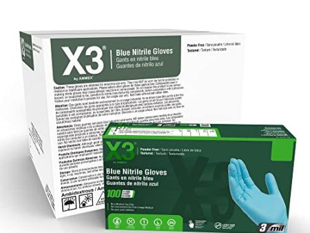 X3 Blue Nitrile 3 Mil Disposable Industrial-Grade Gloves, 3 Mil, Latex & Powder-Free, Food-Safe, Non-Sterile, Lightly Textured Fashion