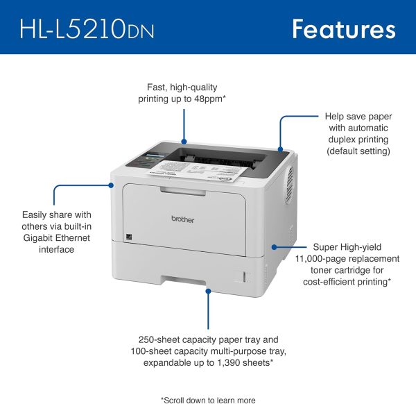 Brother HL-L5210DN Business Monochrome Laser Printer with Duplex Printing Online Sale